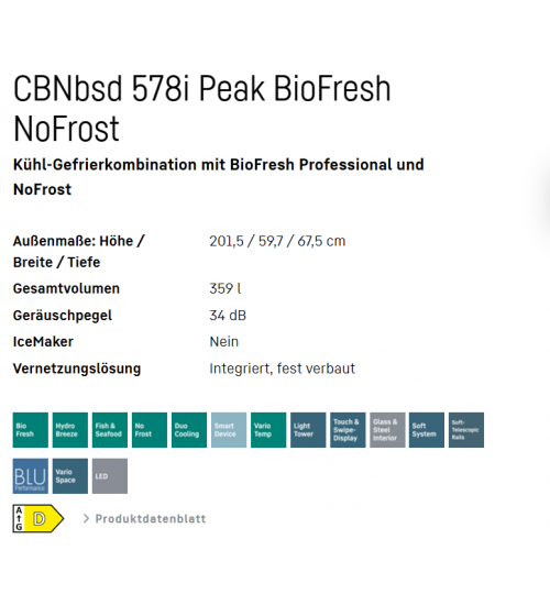 LIEBHERR利勃海尔 CBNbsd 578i Peak 独立式冰箱 无霜 生物养鲜